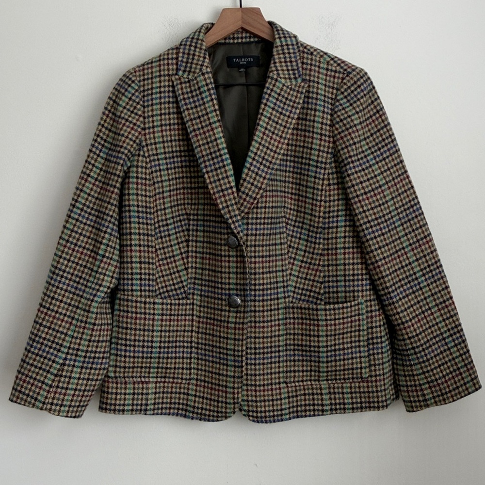 Talbots Blazer Shetland Houndstooth Wool Blend Tweed Two Button Crest career 12P - Picture 2 of 8